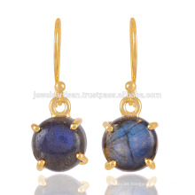 Prom conjunto Flashy Labradorita piedras preciosas con 18 quilates de oro plateado Silvre pendientes para las mujeres